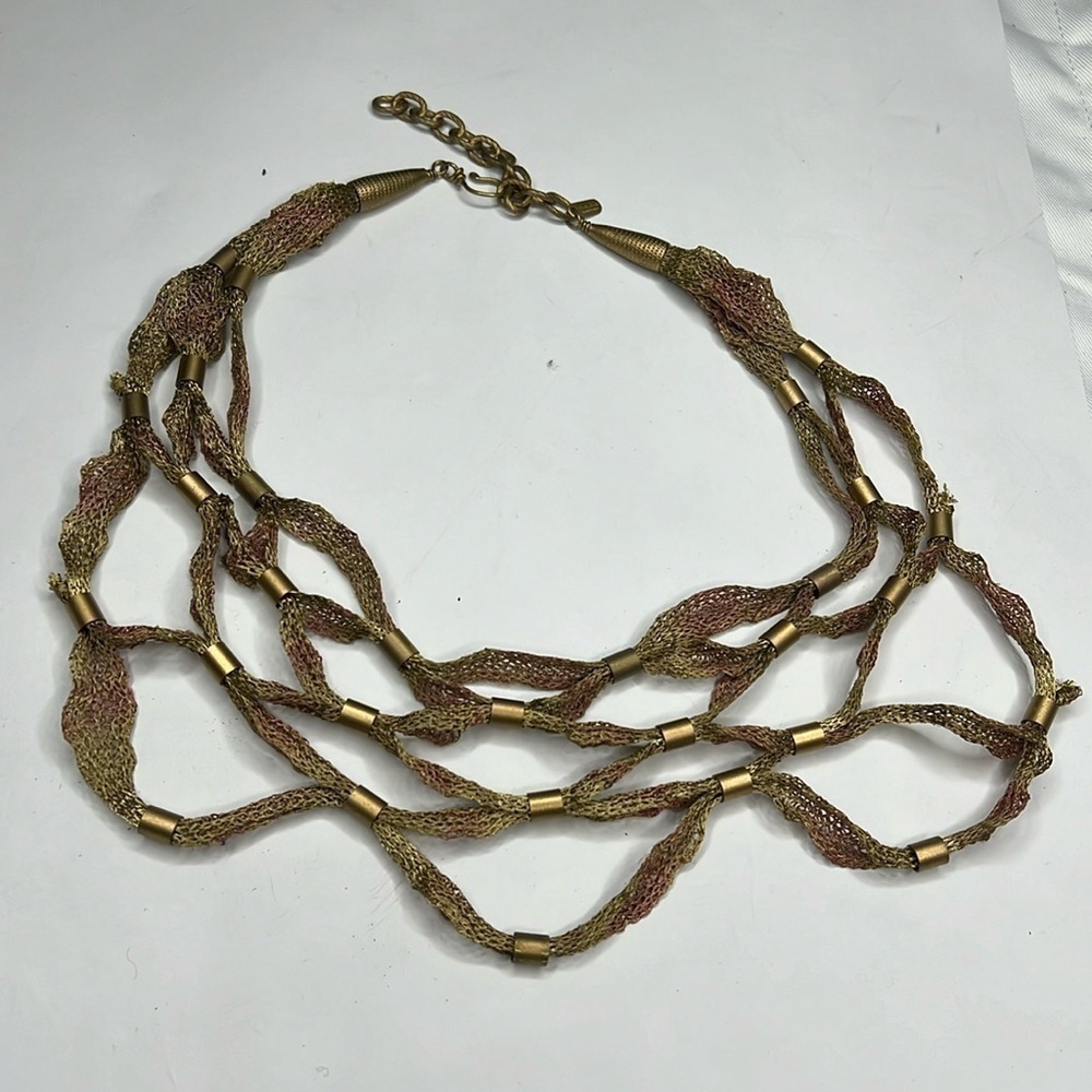 Sarah Cavender Metalworks Sculptured Handmade Mesh Knit Brass Necklace - Picture 2 of 6